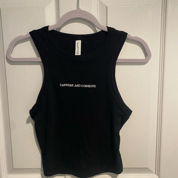 Black Women's Caffeine and Cowboys crop tank - Picture 1 of 3